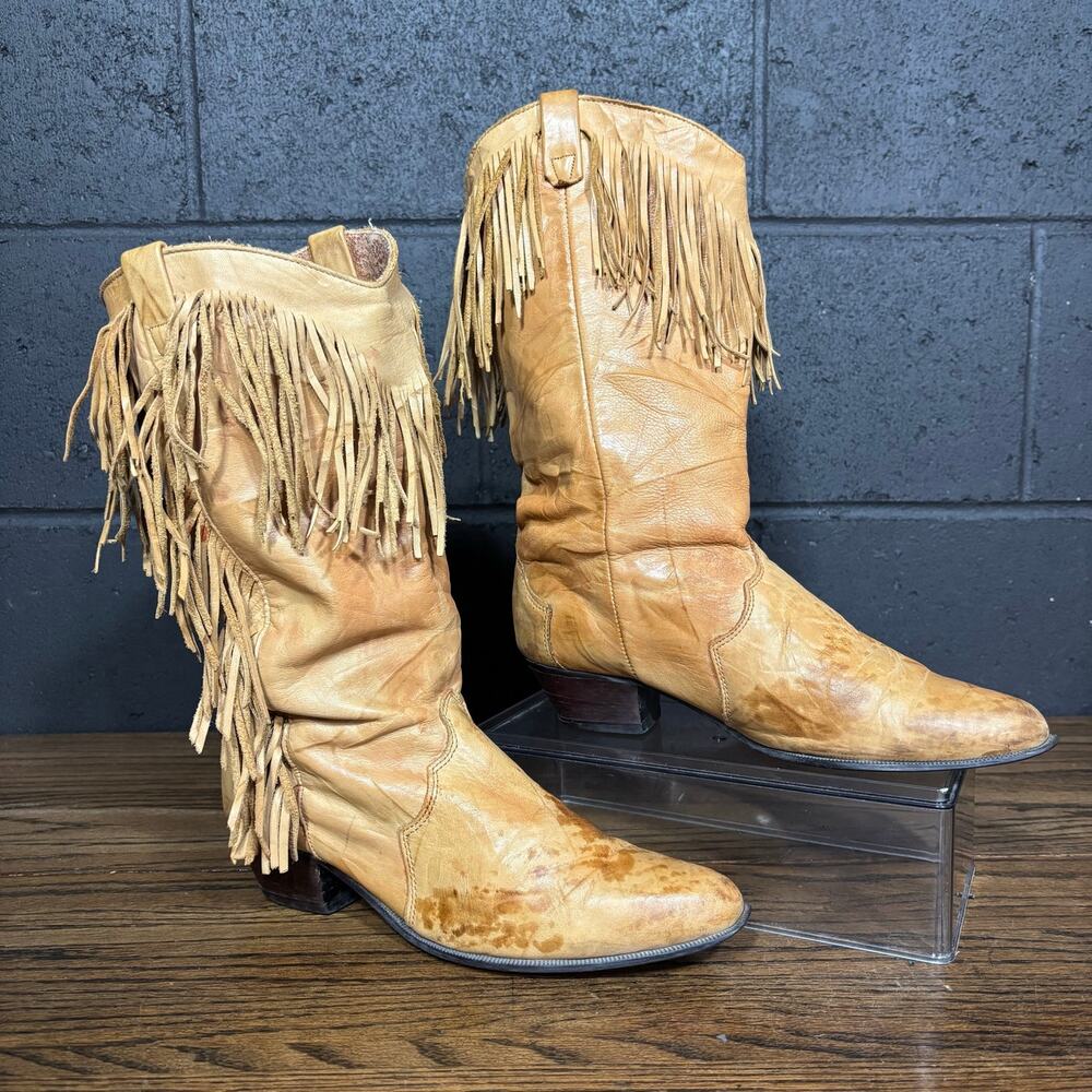 Dingo Tan Leather Western Cowboy Boots Fringe Boho Festival Women’s Size 8